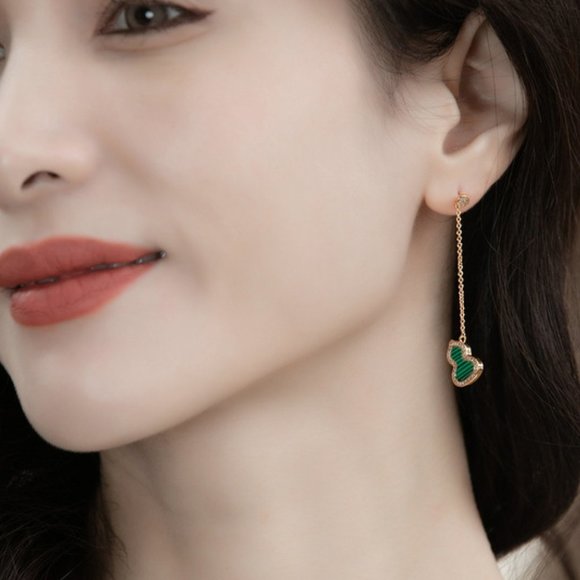 Malachite Gourd 10K Gold-Plated Earrings For Women - Picture 3 of 6